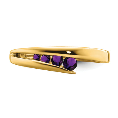 Solid 14k Yellow Gold Simulated Amethyst 4-stone Ring
