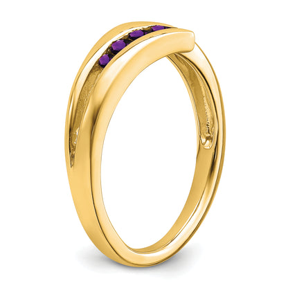 Solid 14k Yellow Gold Simulated Amethyst 4-stone Ring