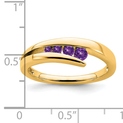 Solid 14k Yellow Gold Simulated Amethyst 4-stone Ring