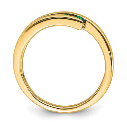 Solid 14k Yellow Gold Simulated Emerald 4-stone Ring