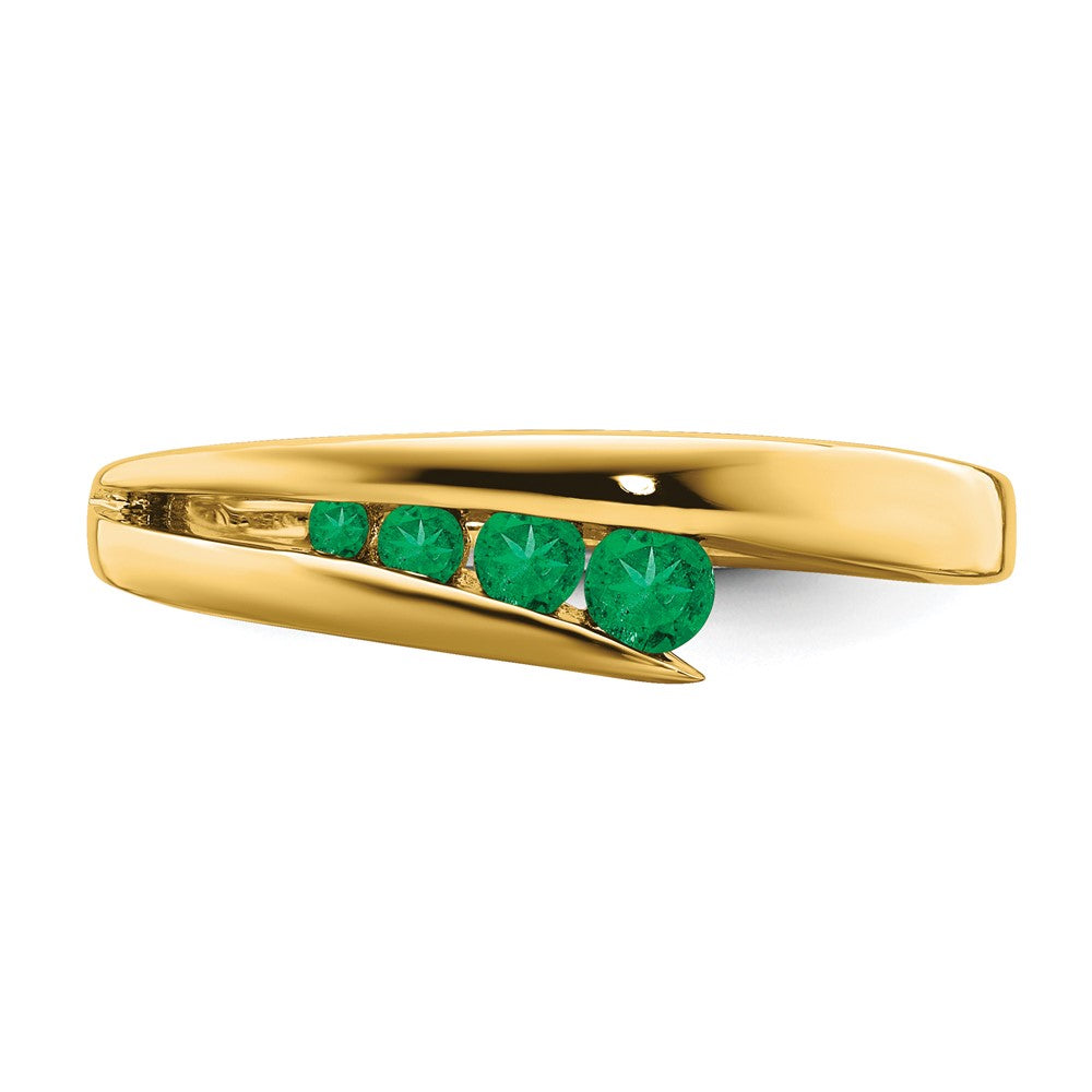 Solid 14k Yellow Gold Simulated Emerald 4-stone Ring