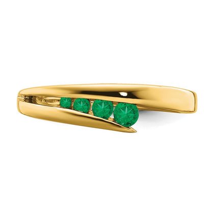 Solid 14k Yellow Gold Simulated Emerald 4-stone Ring