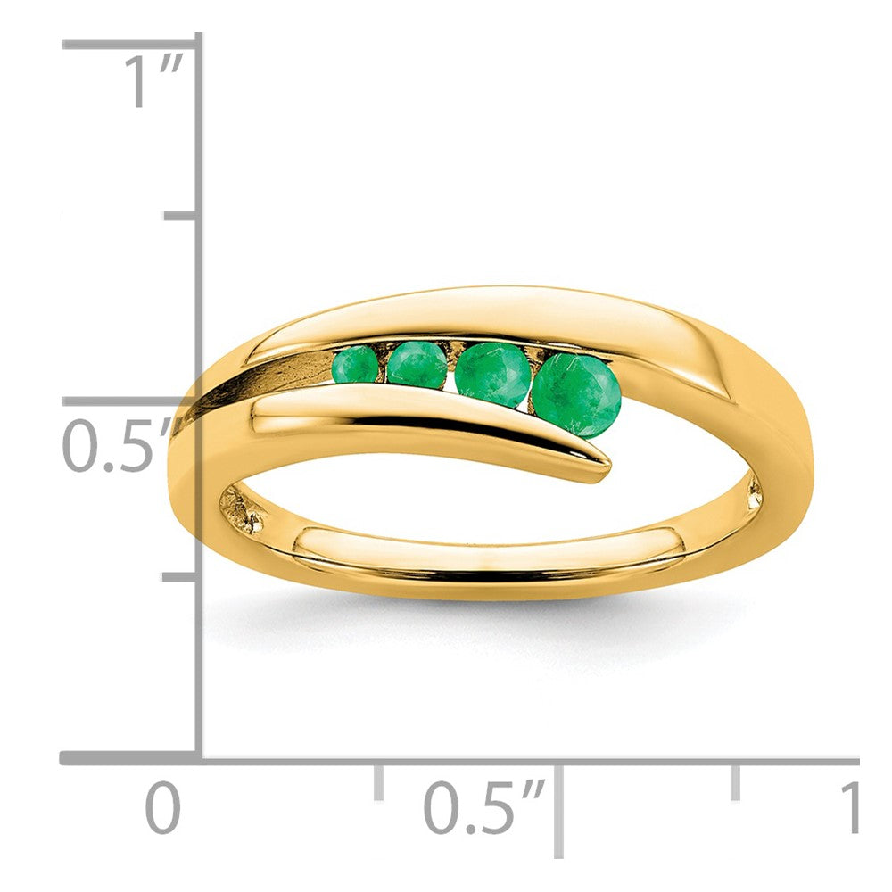Solid 14k Yellow Gold Simulated Emerald 4-stone Ring