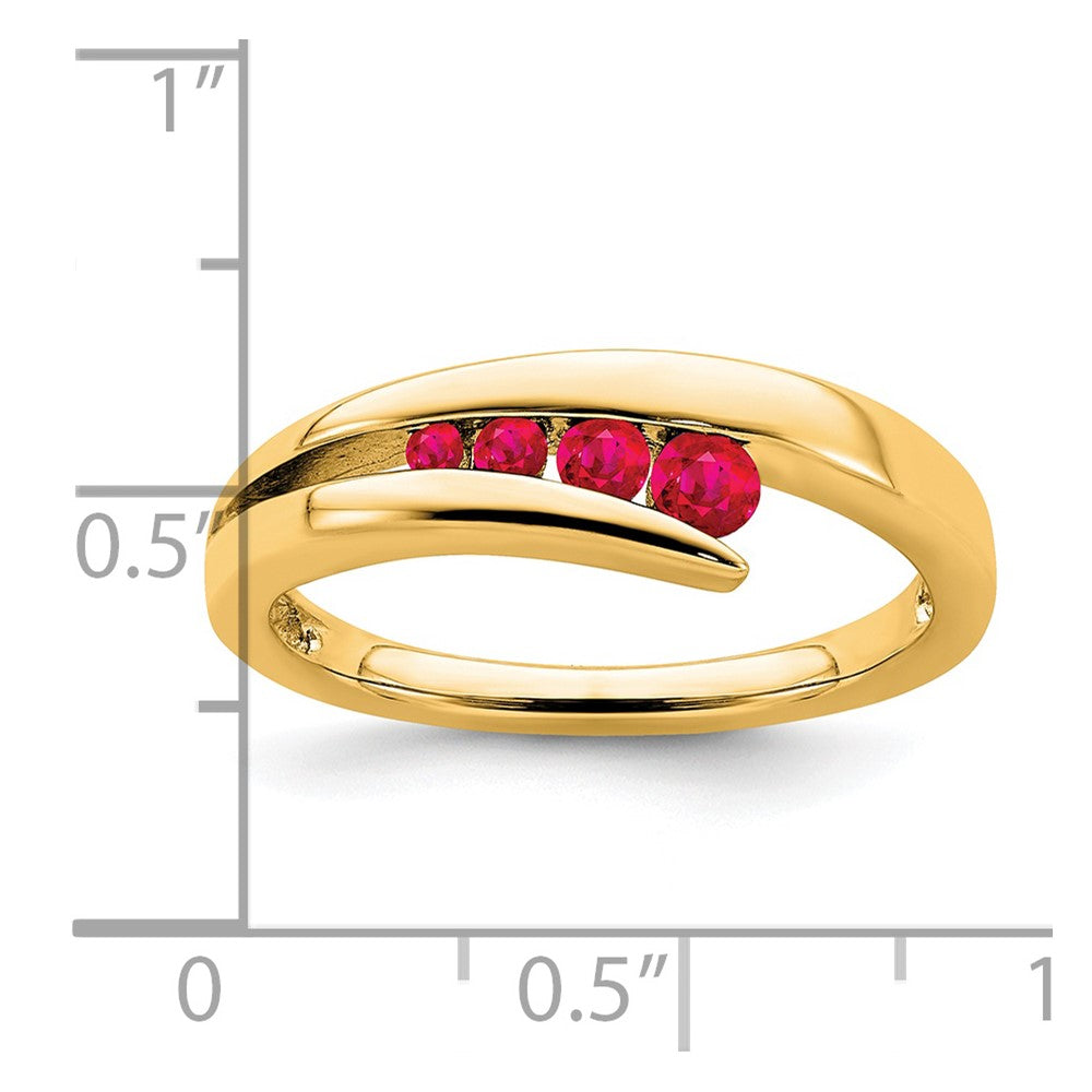 Solid 14k Yellow Gold Simulated Ruby 4-stone Ring