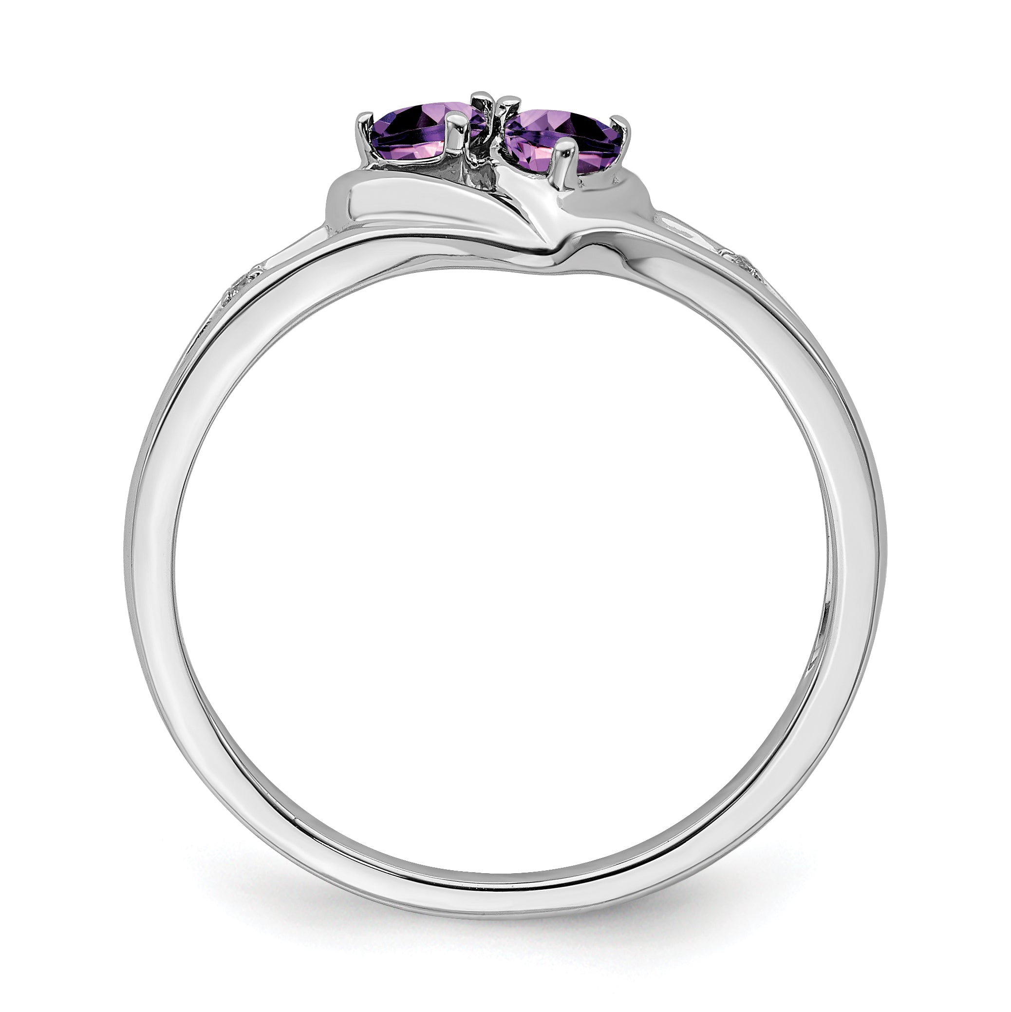 10K White Gold Amethyst And Diamond 2-Stone Heart Ring