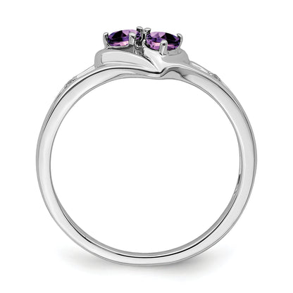10K White Gold Amethyst And Diamond 2-Stone Heart Ring