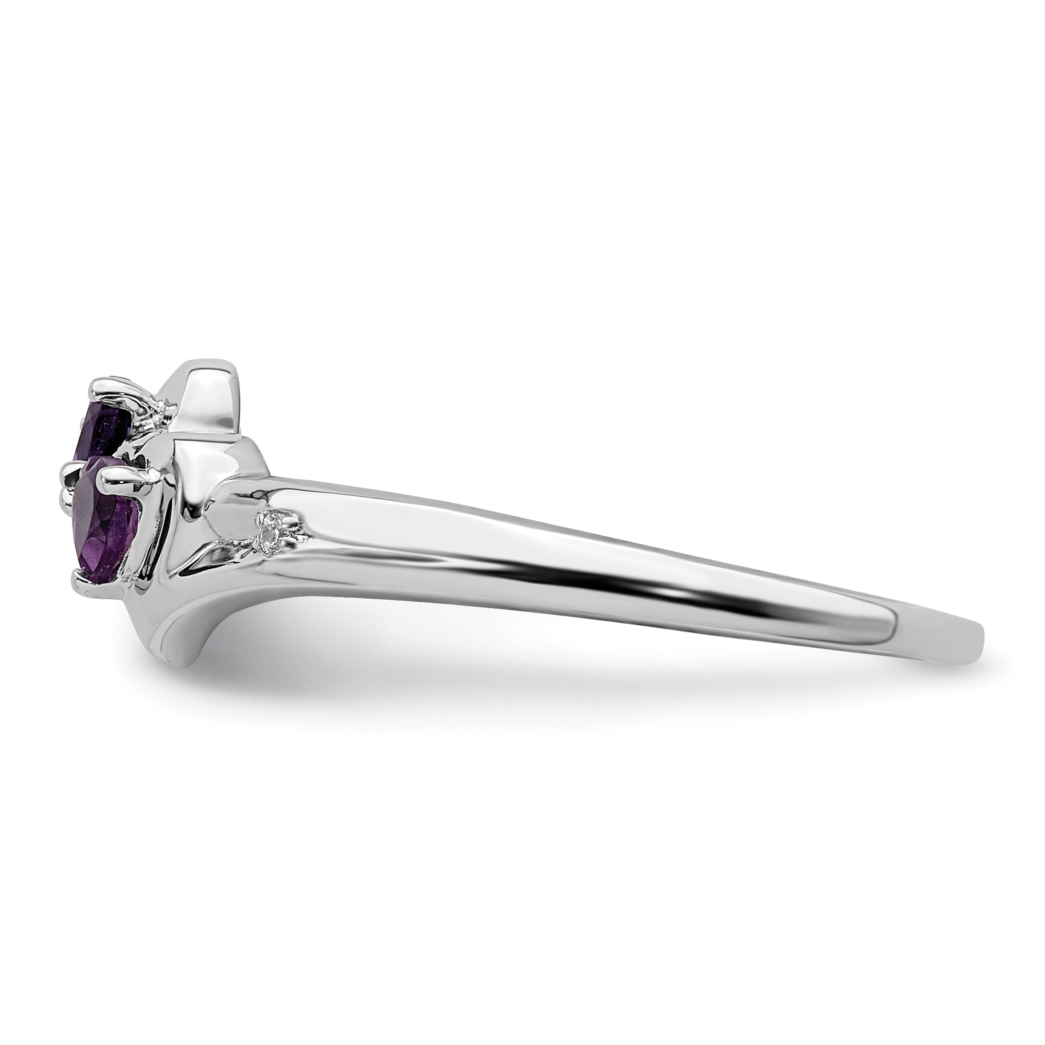 10K White Gold Amethyst And Diamond 2-Stone Heart Ring