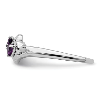 10K White Gold Amethyst And Diamond 2-Stone Heart Ring