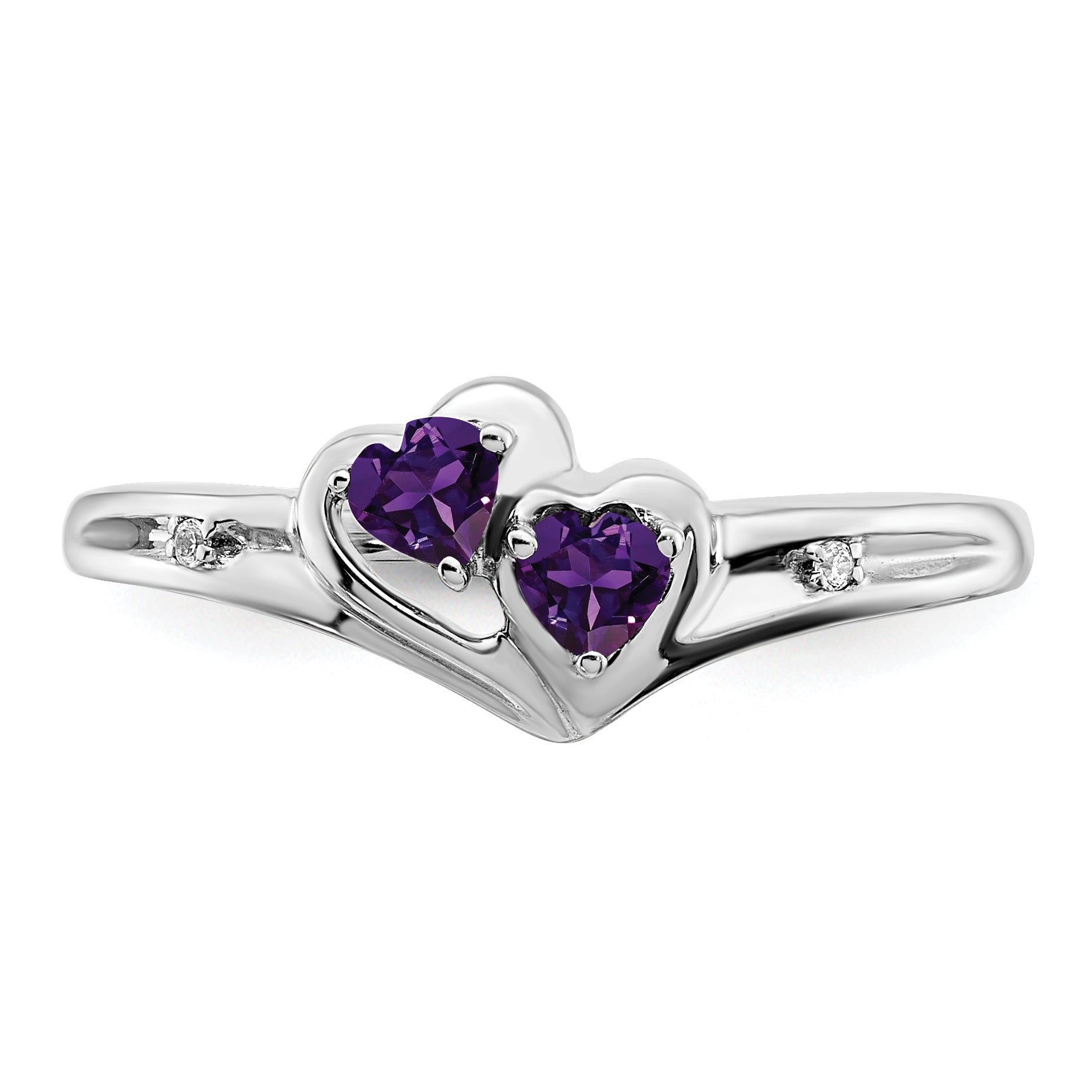 10K White Gold Amethyst And Diamond 2-Stone Heart Ring