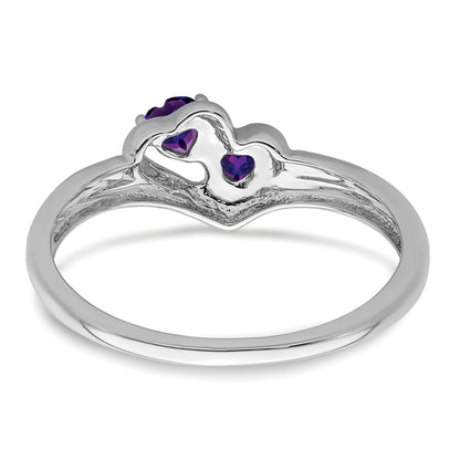 10K White Gold Amethyst And Diamond 2-Stone Heart Ring
