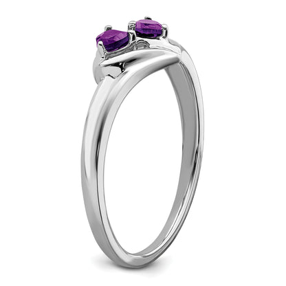 10K White Gold Amethyst And Diamond 2-Stone Heart Ring