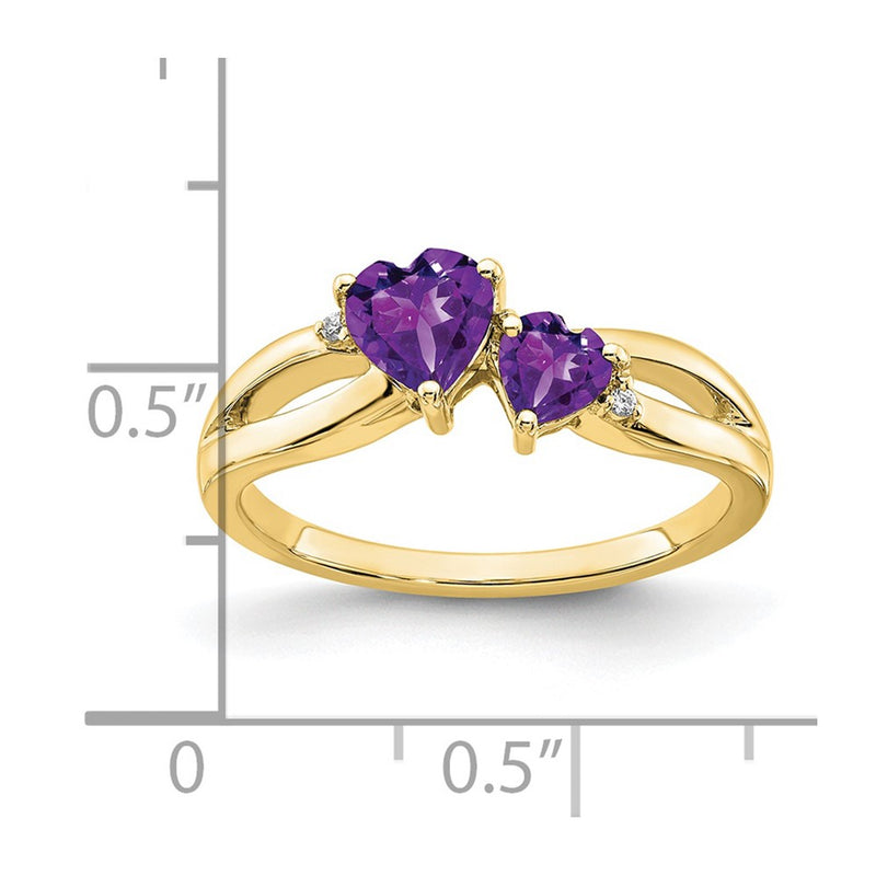 10K Yellow Gold Amethyst And Diamond 2-Stone Heart Ring