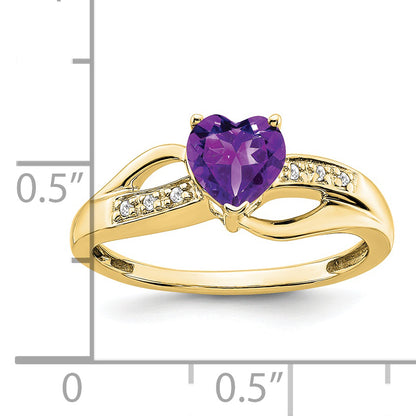 10K Yellow Gold Amethyst And Diamond Heart Ring