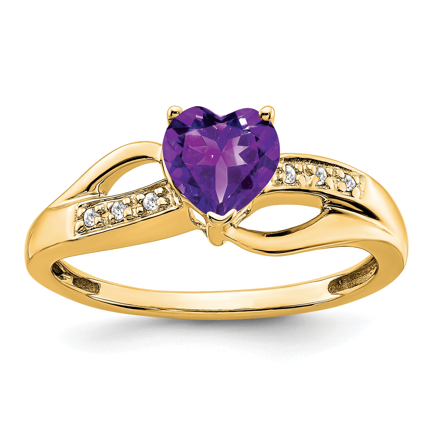 10K Yellow Gold Amethyst And Diamond Heart Ring