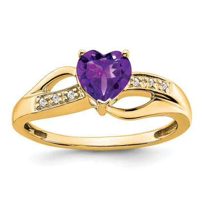 10K Yellow Gold Amethyst And Diamond Heart Ring