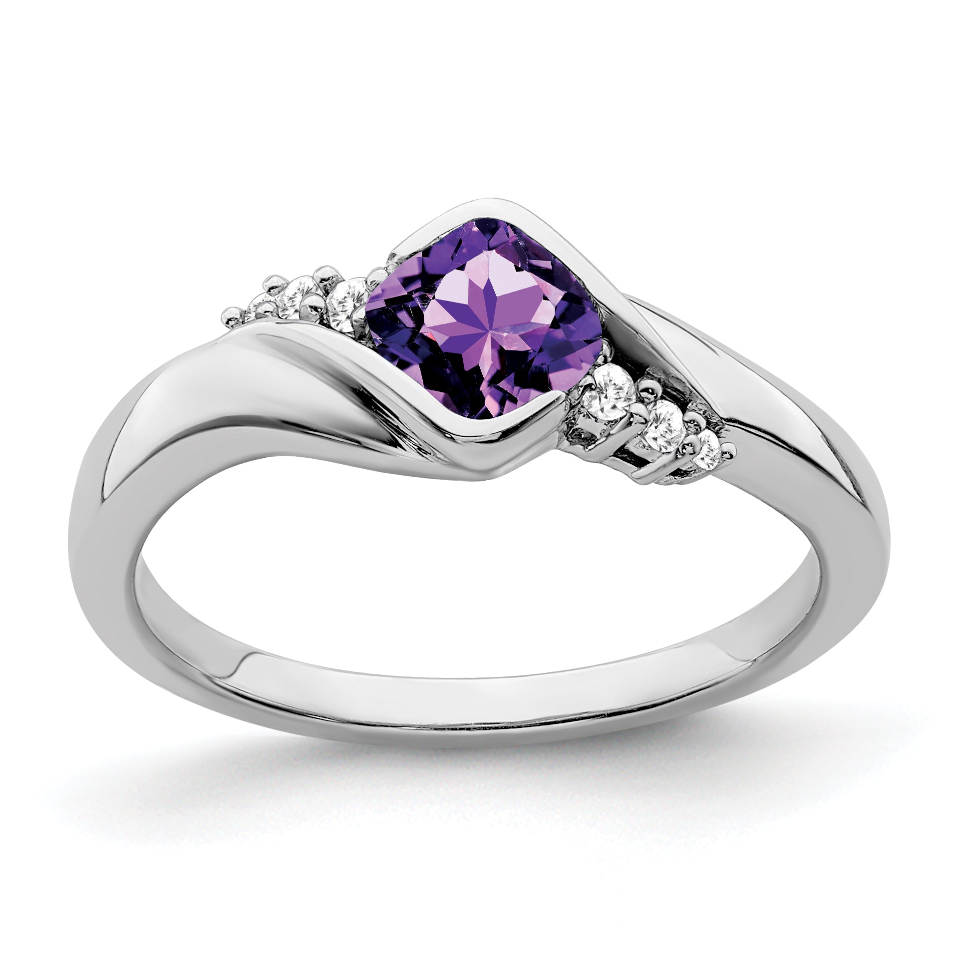 10K White Gold Amethyst And Diamond Ring