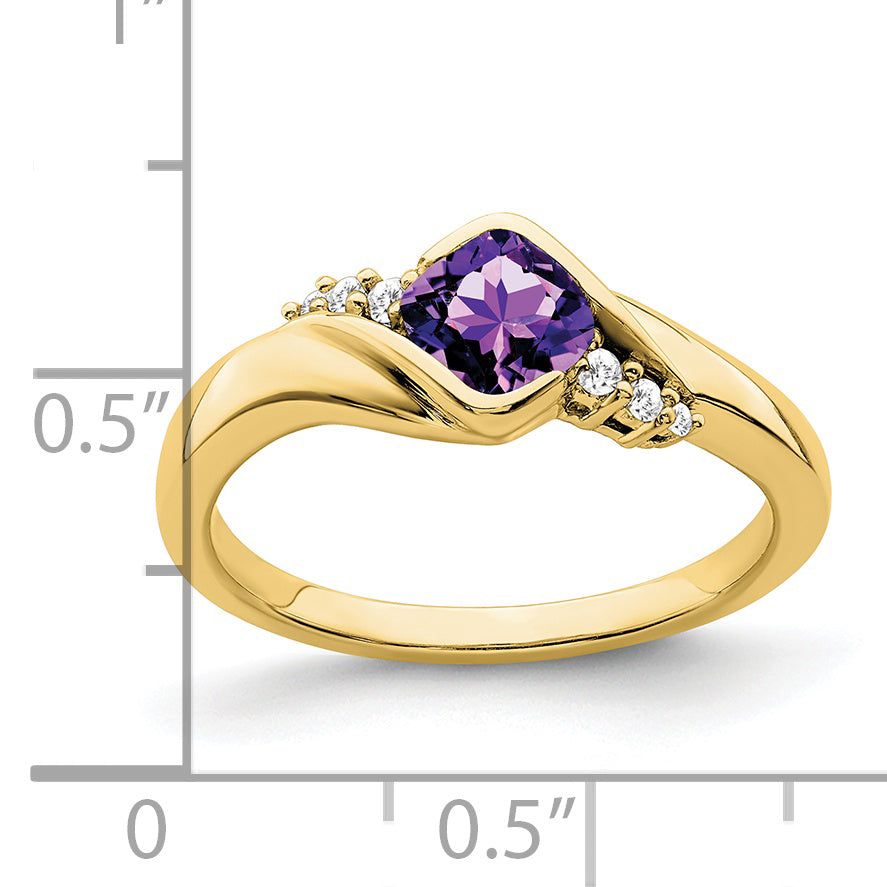 10K Yellow Gold Amethyst And Diamond Ring