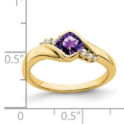 10K Yellow Gold Amethyst And Diamond Ring