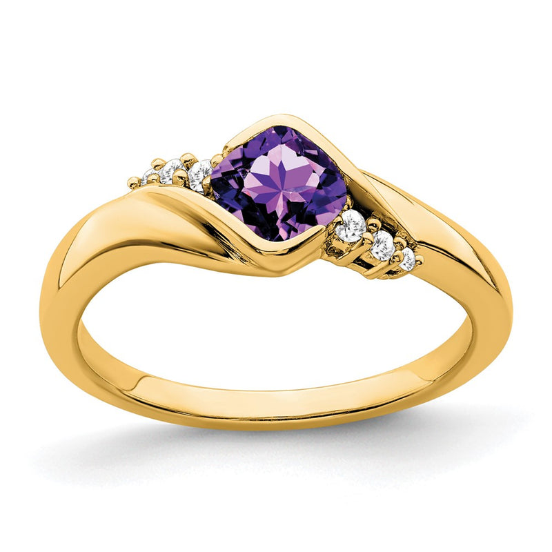 10K Yellow Gold Amethyst And Diamond Ring