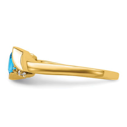 10K Yellow Gold Blue Topaz And Diamond Ring