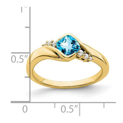 10K Yellow Gold Blue Topaz And Diamond Ring