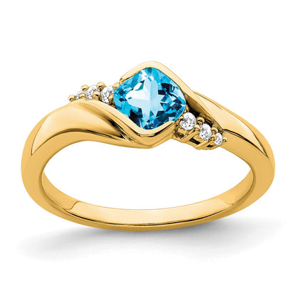 10K Yellow Gold Blue Topaz And Diamond Ring