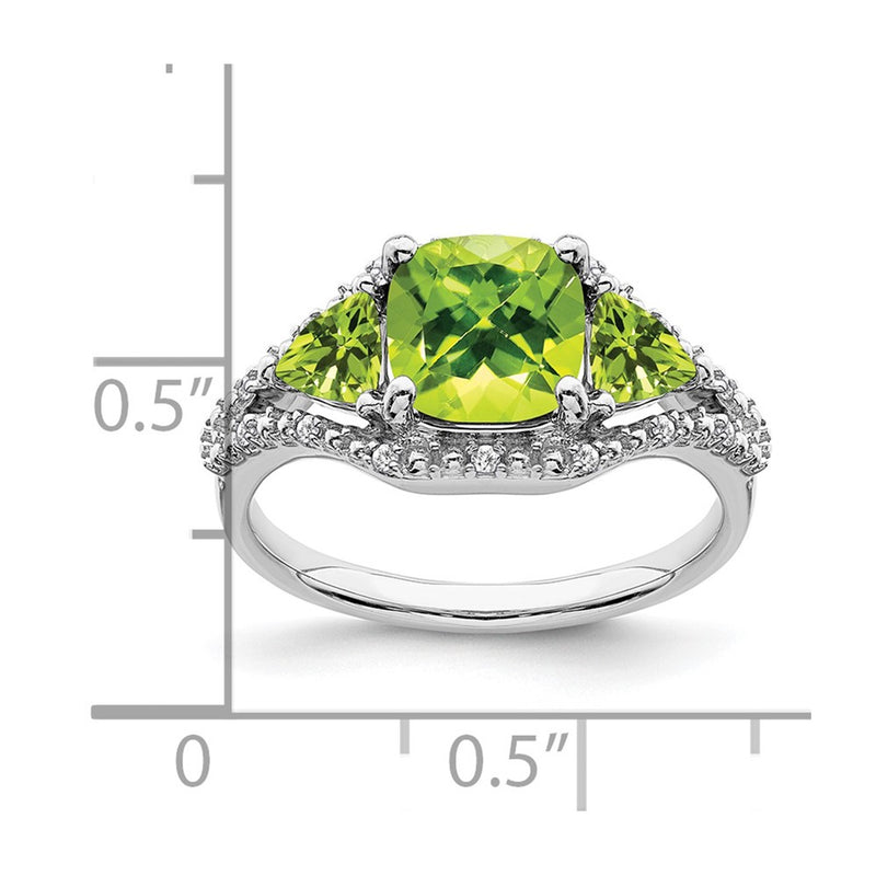 10K White Gold 3 Stone Peridot And Diamond Ring