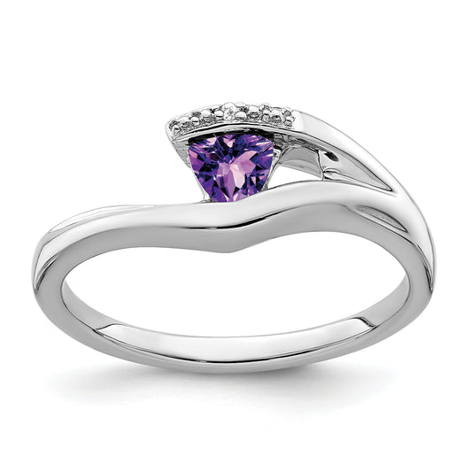 10K White Gold Trillion Amethyst And Diamond Ring