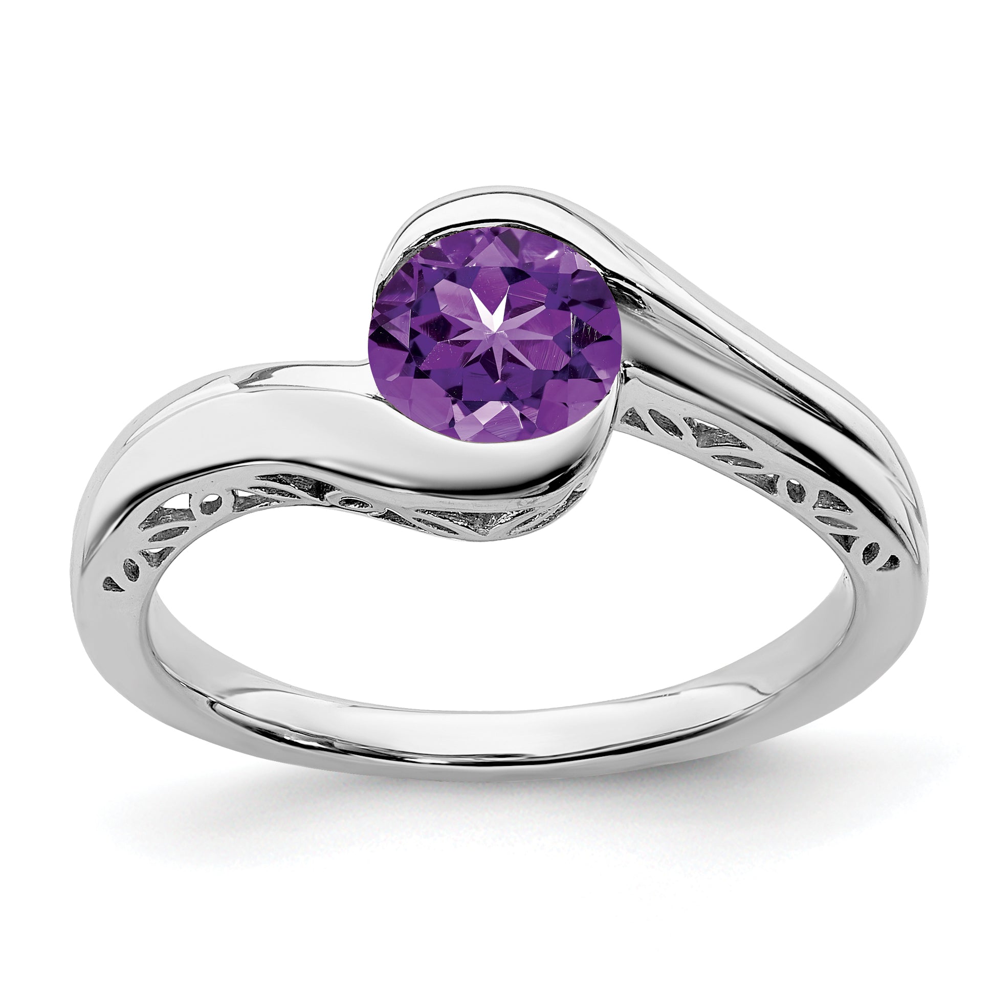 10K White Gold Amethyst Bypass Ring