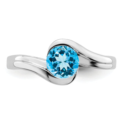 14k White Gold Blue Topaz Bypass Ring