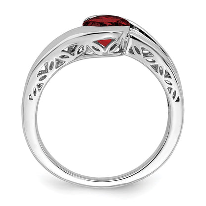 Solid 14k White Gold Simulated Garnet Bypass Ring