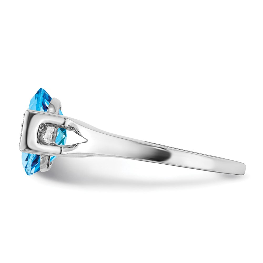 14k White Gold Oval Blue Topaz and Real Diamond Ring