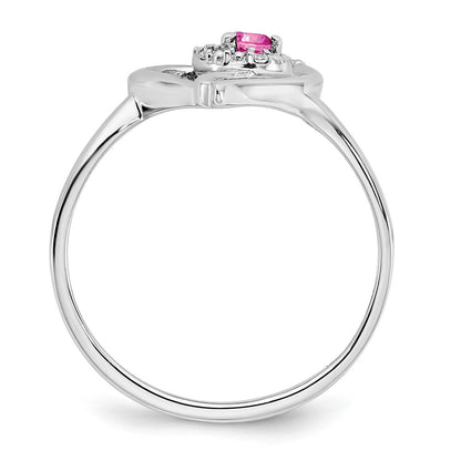 14k White Gold Created Pink Sapphire and Real Diamond Heart Ring