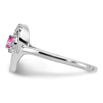 14k White Gold Created Pink Sapphire and Real Diamond Heart Ring