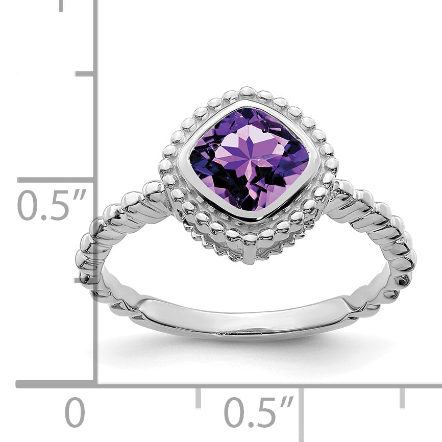 10K White Gold Cushion Amethyst Ring