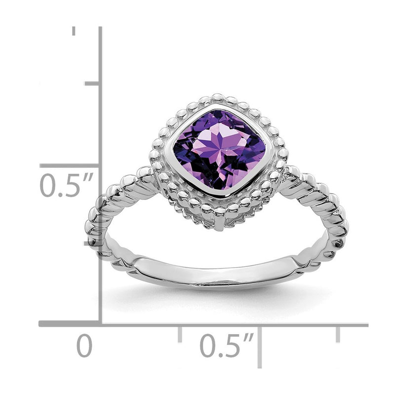 10K White Gold Cushion Amethyst Ring