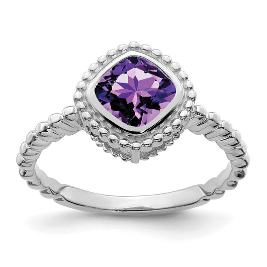 10K White Gold Cushion Amethyst Ring