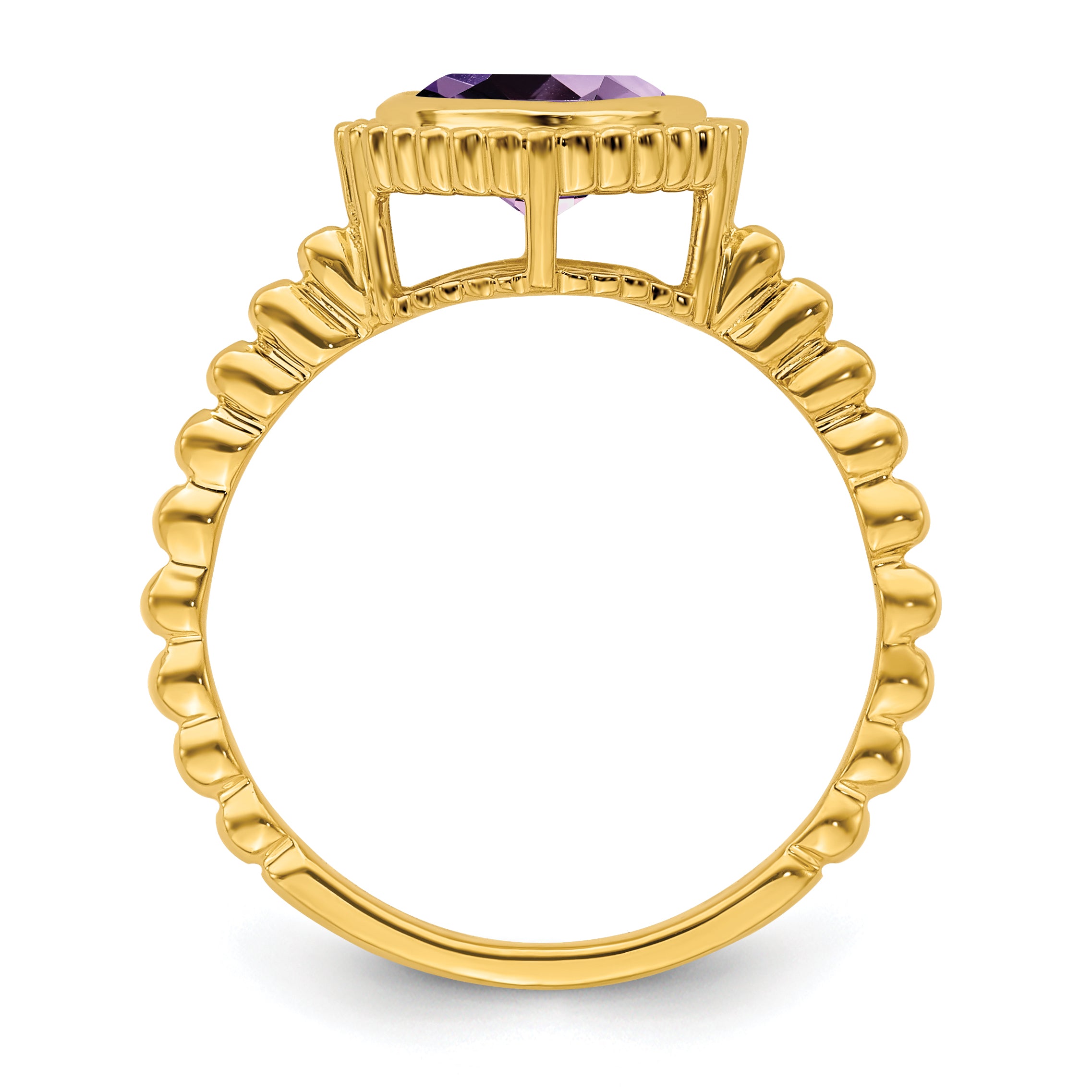 Solid 14k Yellow Gold Cushion Simulated Amethyst Ring