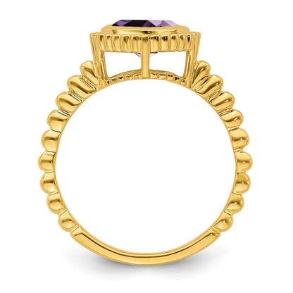 Solid 14k Yellow Gold Cushion Simulated Amethyst Ring