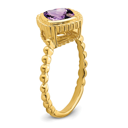 Solid 14k Yellow Gold Cushion Simulated Amethyst Ring