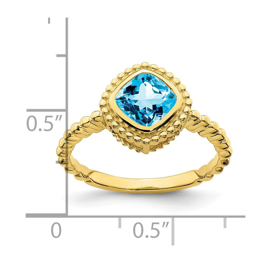 10K Yellow Gold Cushion Blue Topaz Ring