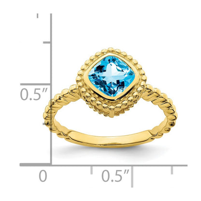 10K Yellow Gold Cushion Blue Topaz Ring