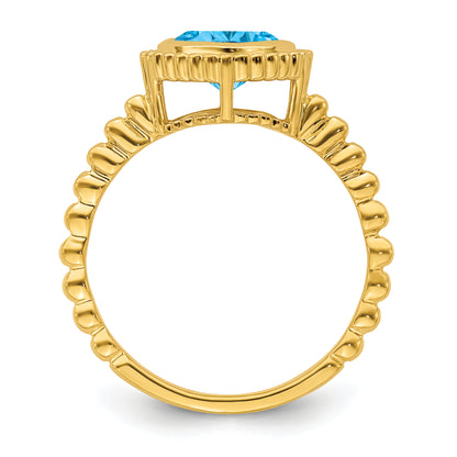 14K Yellow Gold Cushion Blue Topaz Ring