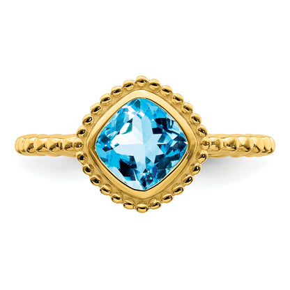 14K Yellow Gold Cushion Blue Topaz Ring