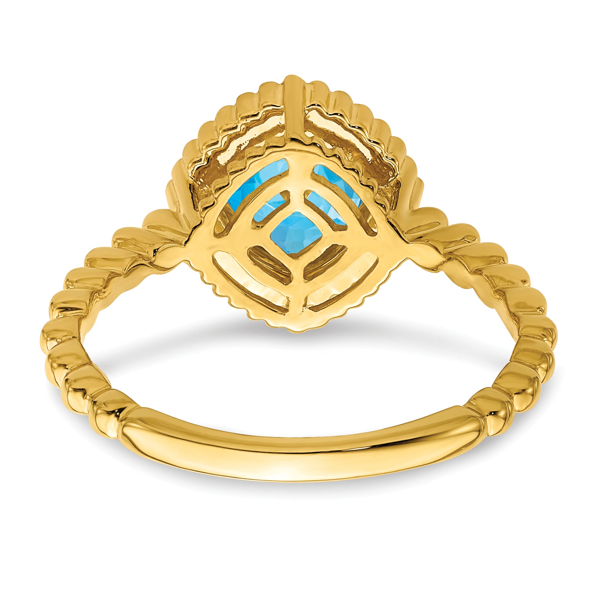 14K Yellow Gold Cushion Blue Topaz Ring