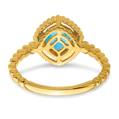 14K Yellow Gold Cushion Blue Topaz Ring