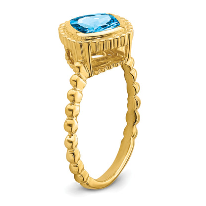 14K Yellow Gold Cushion Blue Topaz Ring