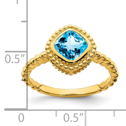 14K Yellow Gold Cushion Blue Topaz Ring