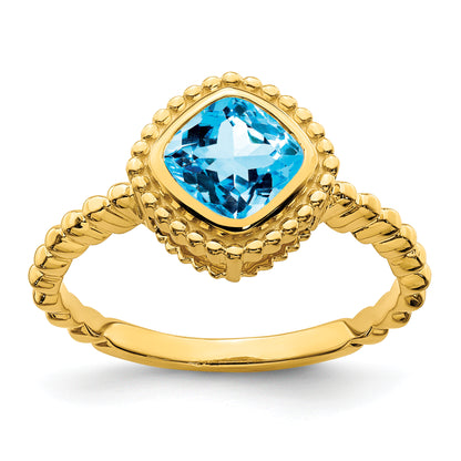 14K Yellow Gold Cushion Blue Topaz Ring