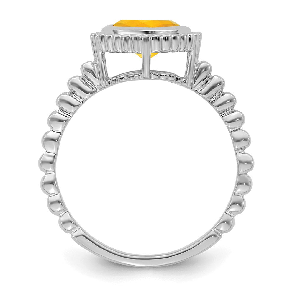 Solid 14k White Gold Cushion Simulated Citrine Ring